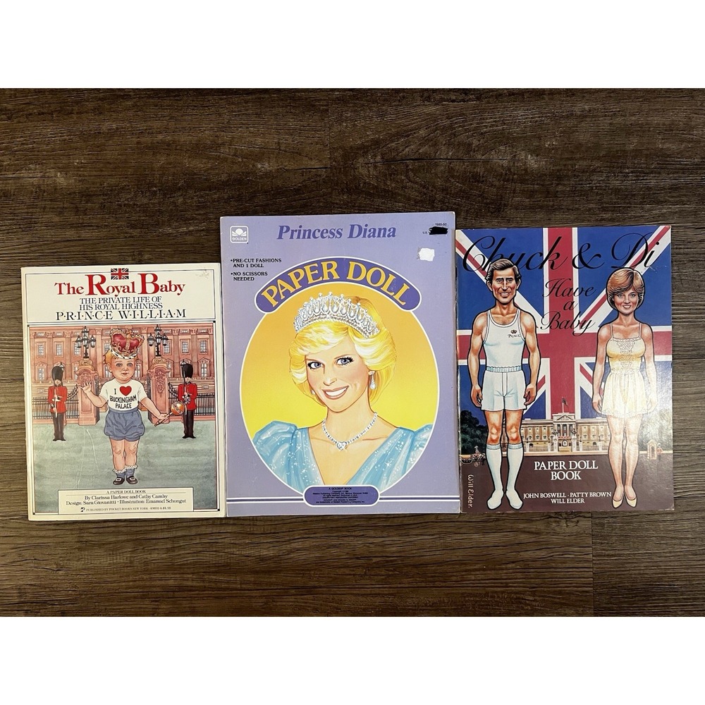 LOT Vintage PRINCESS DIANA Charles PAPER DOLL Books Book FASHION & BABY UNCUT